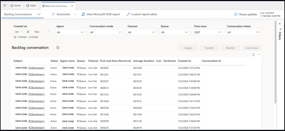 Näyttökuva keskeneräisen keskustelun raportista.