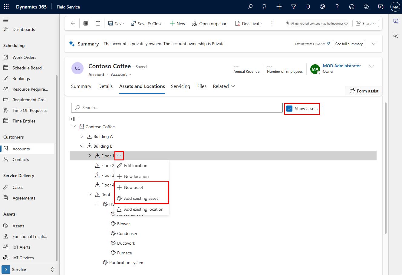 Näyttökuvassa vaihtoehdot uuden tai aiemmin luodun resurssin lisäämiseen toiminnalliseen sijaintiin