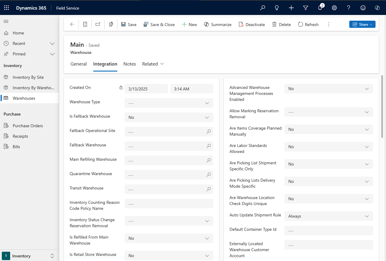 Näyttökuva varastosta, jossa on integrointiosa