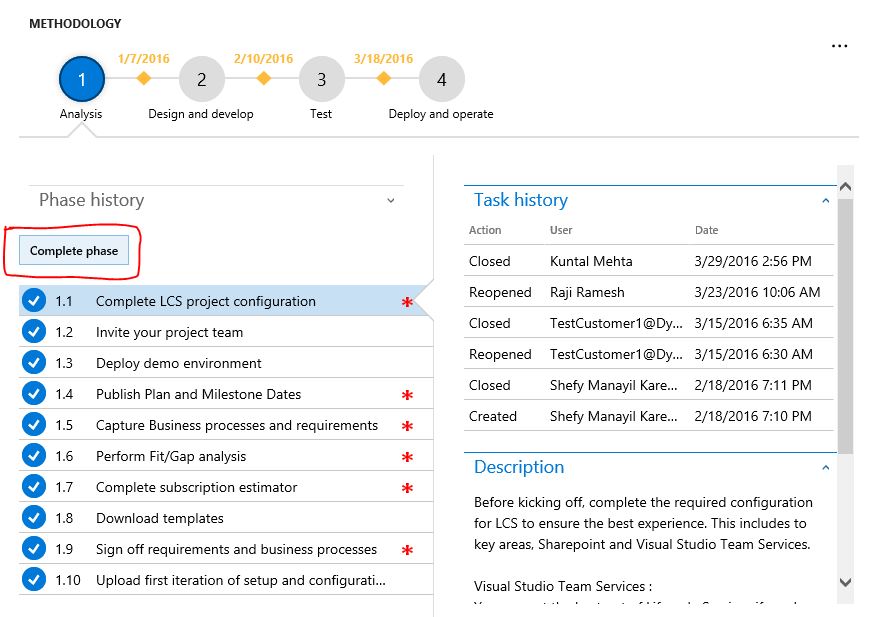 Screenshot of the Complete phase option.