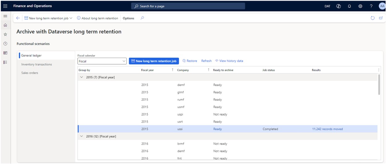 Screenshot of archive with Dataverse long term retention.