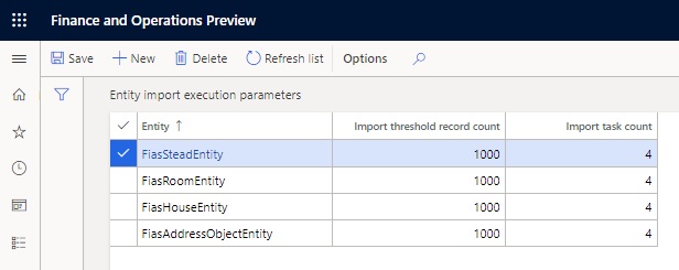 Entity import execution parameters.