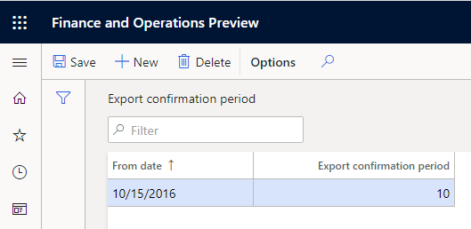 Export confirmation field.