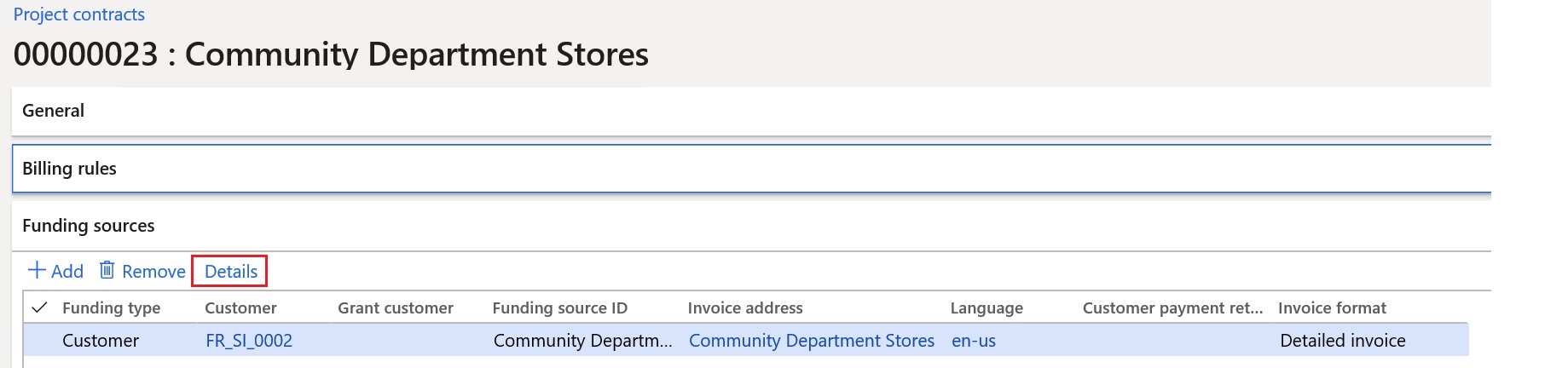 Screenshot of funding sources.