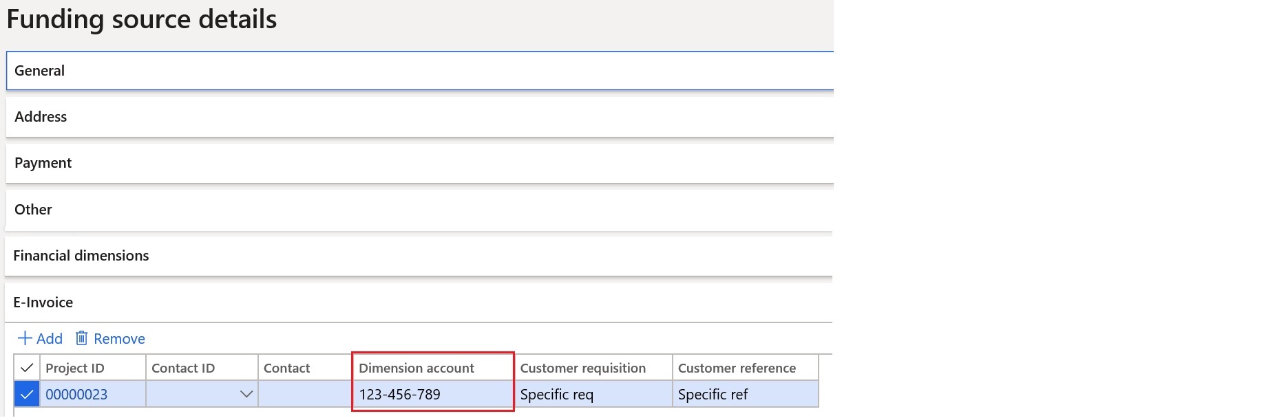 Screenshot of project-specific accounting code.