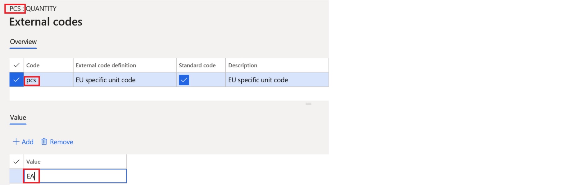 Screenshot of units of measure configuration.