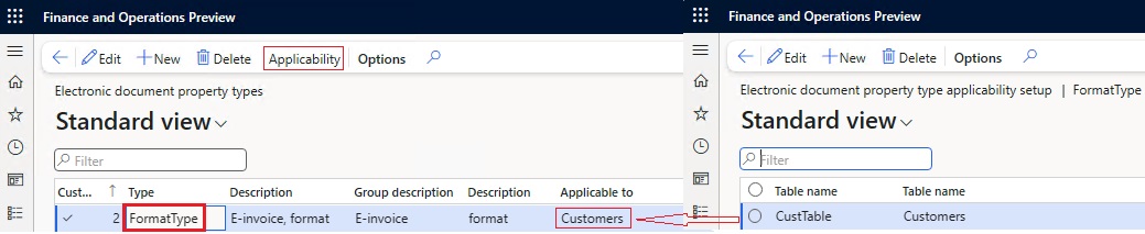 Screenshot that shows the property type added on the Electronic document property types page.