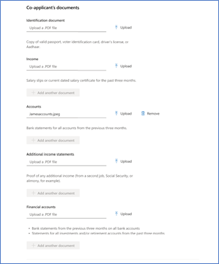 Documents provided by co-applicant.