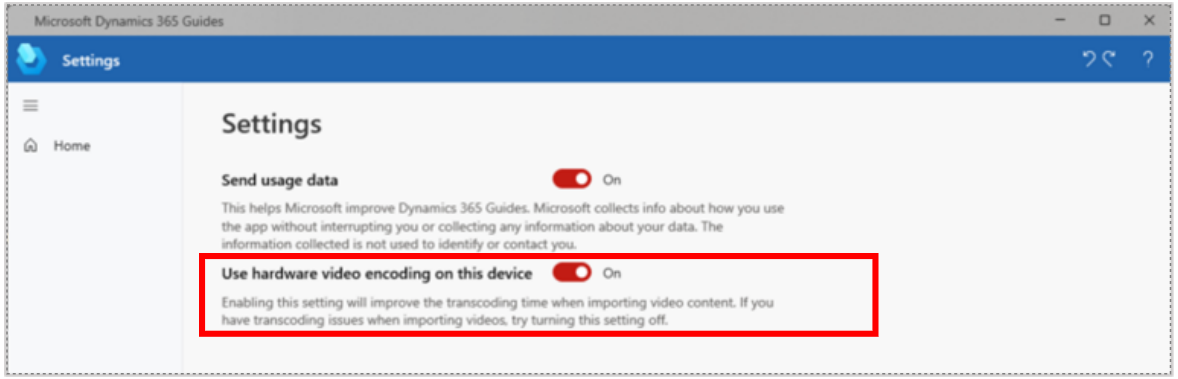 Screenshot of Use hardware video encoding on this device setting Screenshot of Use hardware video encoding on this device setting.