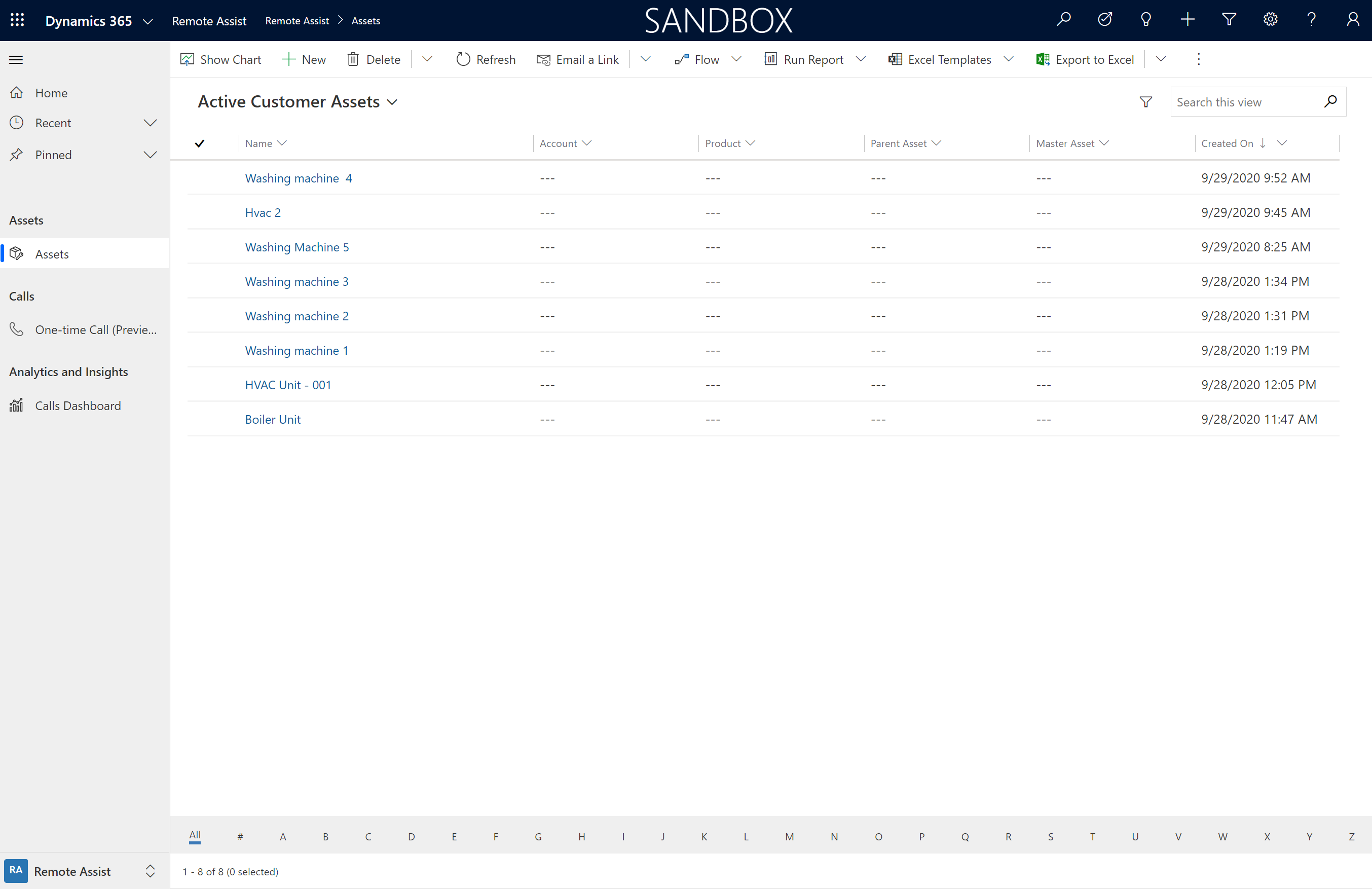 Screenshot of the asset record list in Dynamics 365 Remote Assist Screenshot of the asset record list in Dynamics 365 Remote Assist.