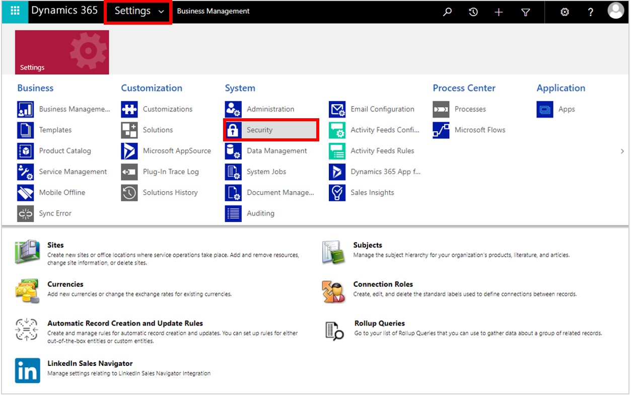 Screenshot with Settings button and Security entry highlighted Screenshot with Settings button and Security entry highlighted.