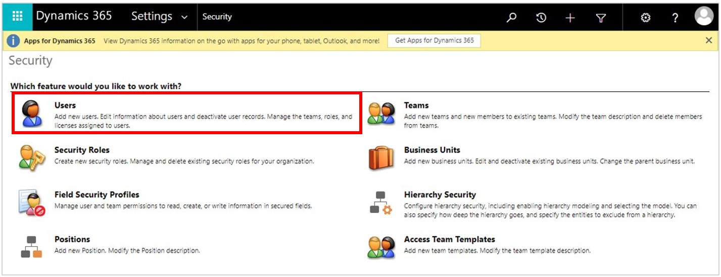 Screenshot of Users command highlighted Screenshot of Users command highlighted.