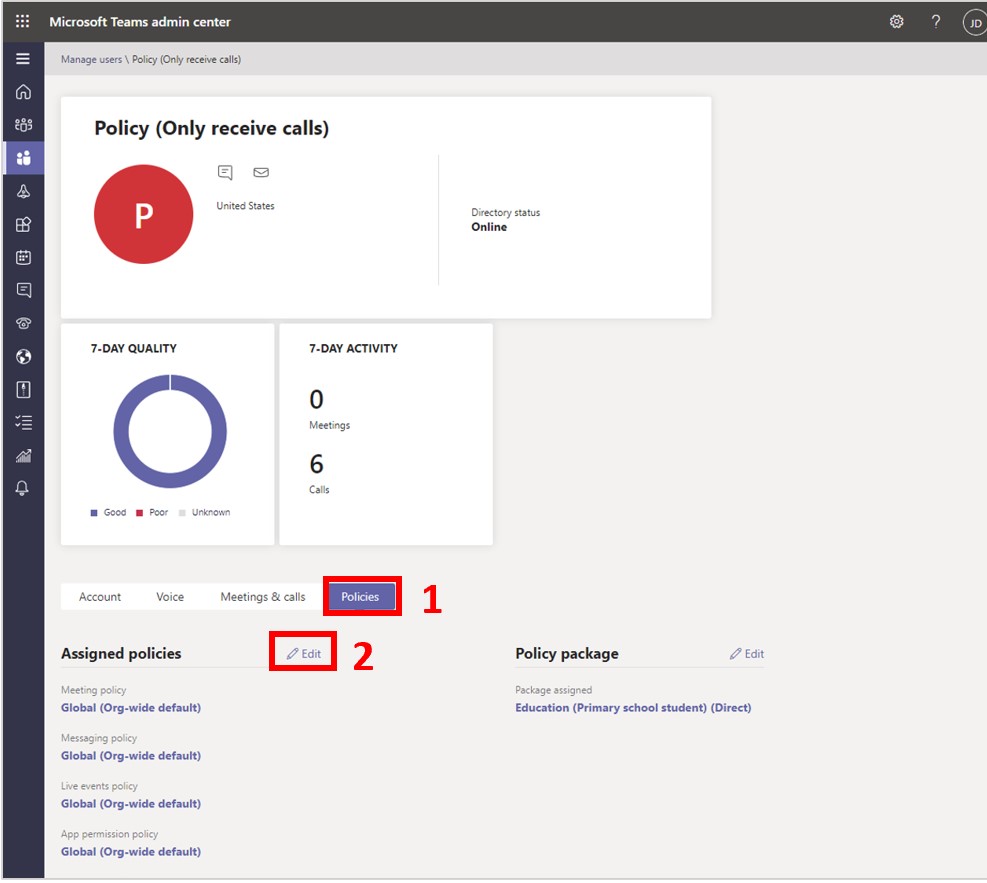 Screenshot highlighting Policies button and Edit button Screenshot highlighting Policies button and Edit button.