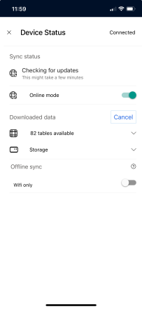 Online-tilan vaihto Field Service Mobile -sovelluksessa.