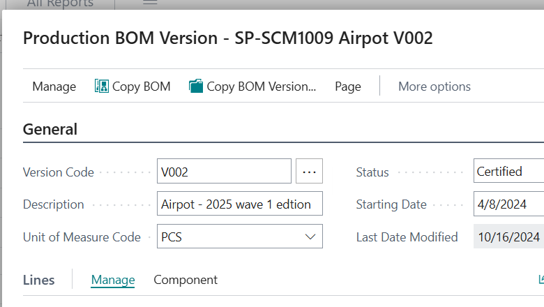 Tuotannon tuoterakenneversio