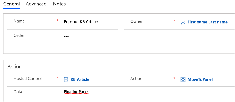 Action call for configuring the pop-out feature Action call for configuring the pop-out feature.