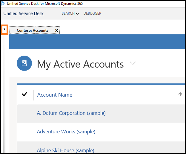 Choose the expander in Unified Service Desk Choose the expander in Unified Service Desk.