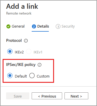Screenshot of the default device link details.