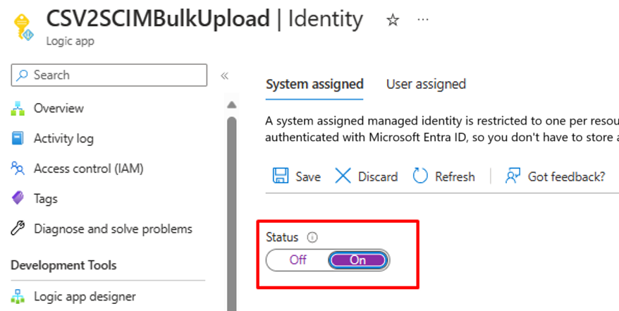 Screenshot of managed identity name.