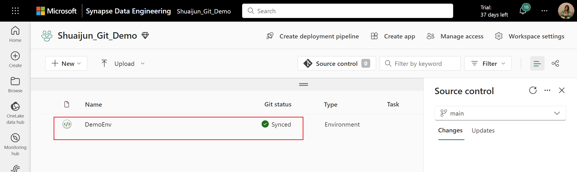 Näyttökuva työtilan yhdistämisestä Azure DevOps -säilöön.