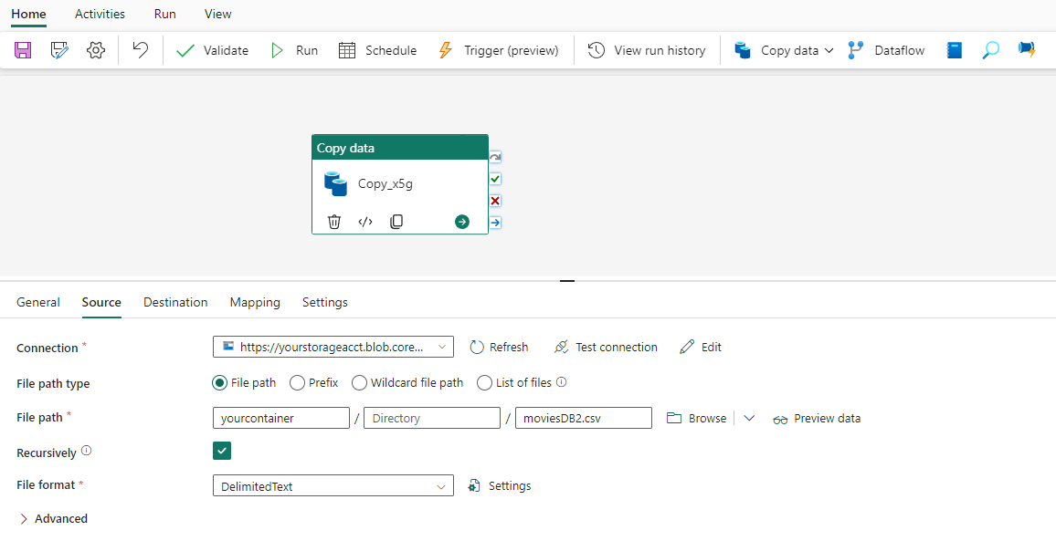 Näyttökuva, jossa näkyy valmis Kopioi aktiviteetti.