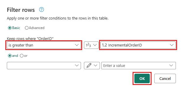 Näyttökuvassa näkyvät suodatinasetukset.