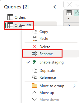 Näyttökuvassa näkyy kyselyfunktion nimeäminen uudelleen.