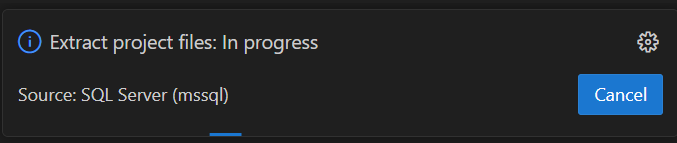 Näyttökuva Visual Studio Codesta, jossa näkyy pura projektitiedostojen edistymisilmoitus.