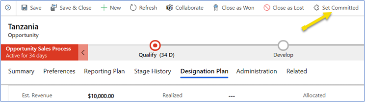 Set opportunity committed Set opportunity committed.