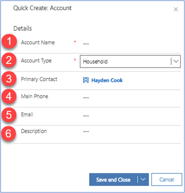 Quick create household account Quick create household account.