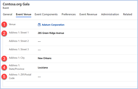 Work with the Event Venue tab of an event setup record Work with the Event Venue tab of an event setup record.
