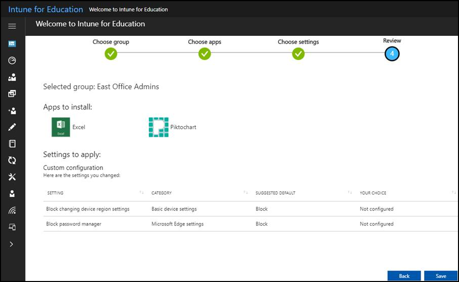 The review your choices screen. It shows the apps and settings selected during Express Configuration.