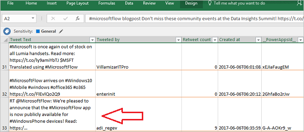 Screenshot of the same tweet in an Excel spreadsheet.