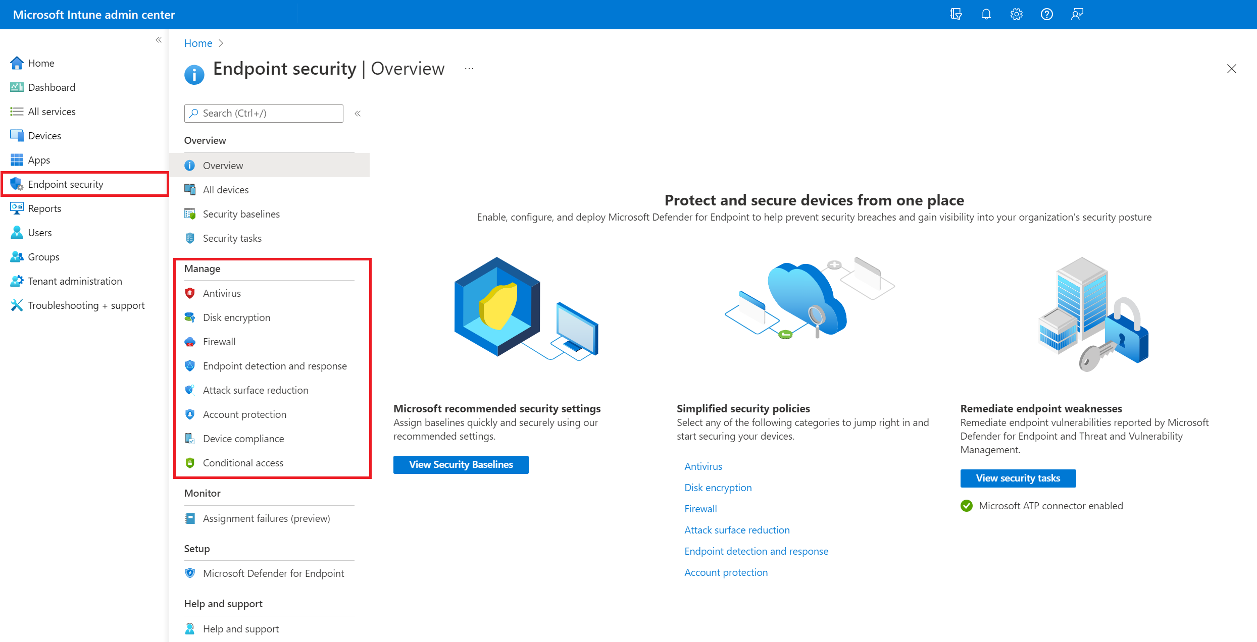 Managing Endpoint security policies in the Microsoft Intune admin center