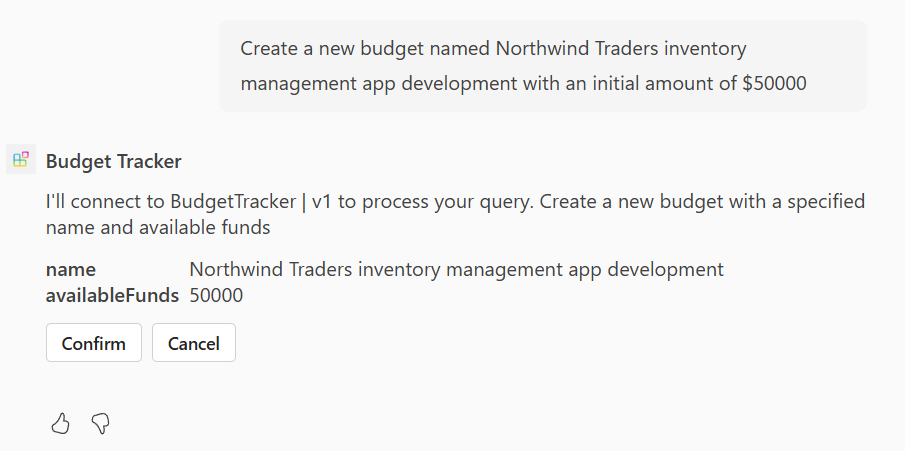 Copilot confirmation dialog for a POST operation.