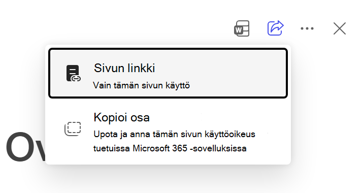 Näyttökuva, jossa näkyy Jaa-painike Copilot-sivun yläkulmassa.