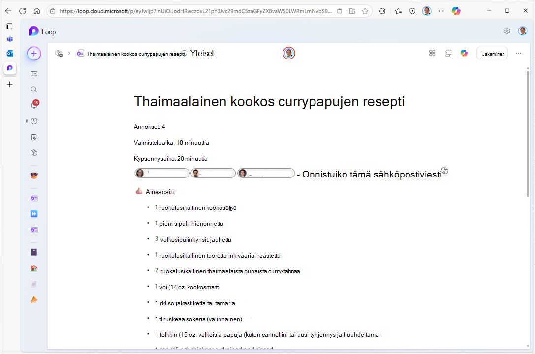 Näyttökuva, jossa näkyy Loop osaeditori ja Loop osan katseluohjelma.