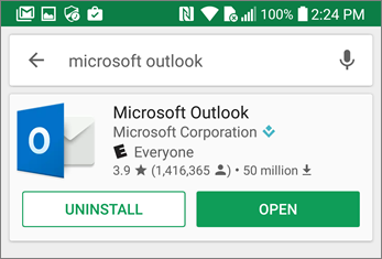 Avaa Outlook-sovellus napauttamalla Avaa.