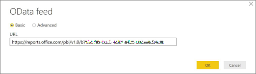 OData-syötteen URL-osoite Power BI Desktopissa.