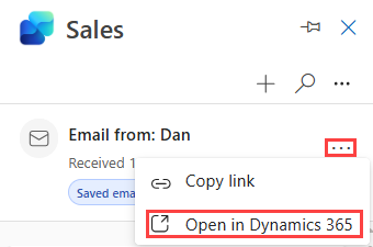 Screenshot of the Open in (CRM) option in the More actions menu.