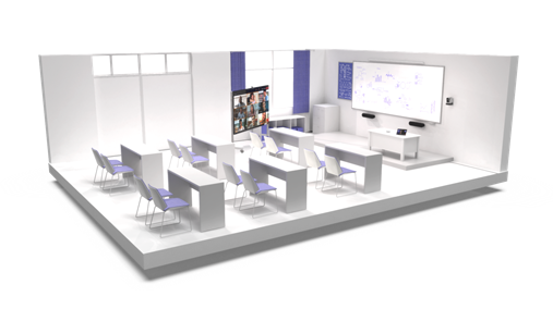 Render showing Teams devices in an existing classroom.