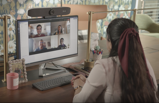 A personal PC setup with an all-in-one soundbar.