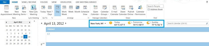 Weather Bar showing forecast for New York.