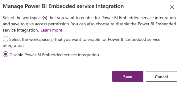 Poista Power BI Embedded -palvelu käytöstä.