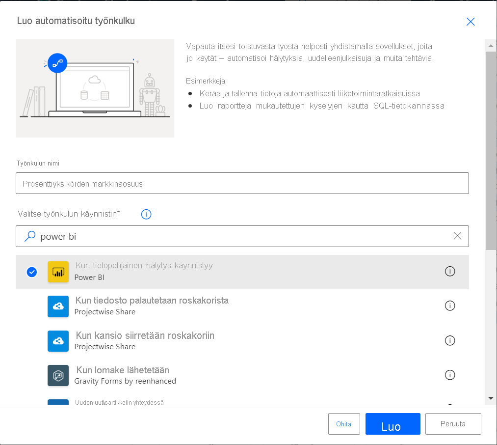 Screenshot of the Build an automated flow screen.