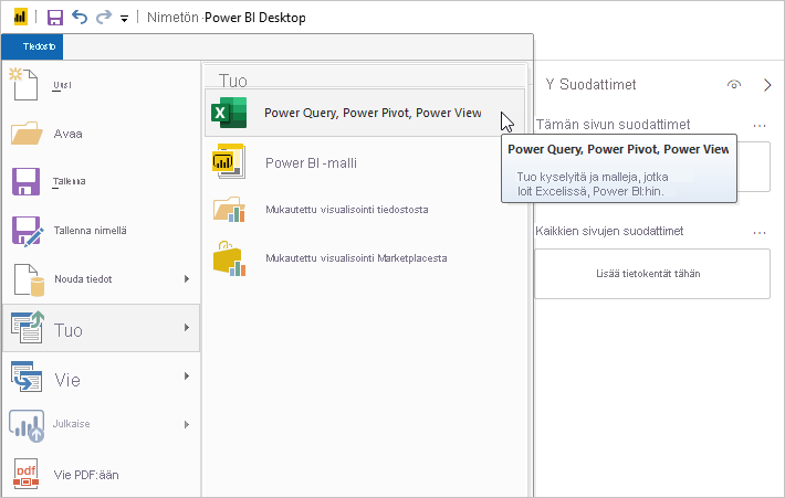 Screenshot that shows the Import Excel workbook feature.