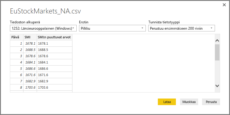 Screenshot of the CSV file dialog, showing the selected CSV.