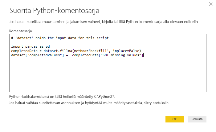 Screenshot of the Run Python Script dialog, showing the script code.