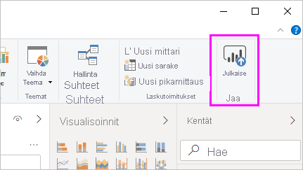 Näyttökuvassa näkyy Julkaise-painike Power BI Desktopissa.