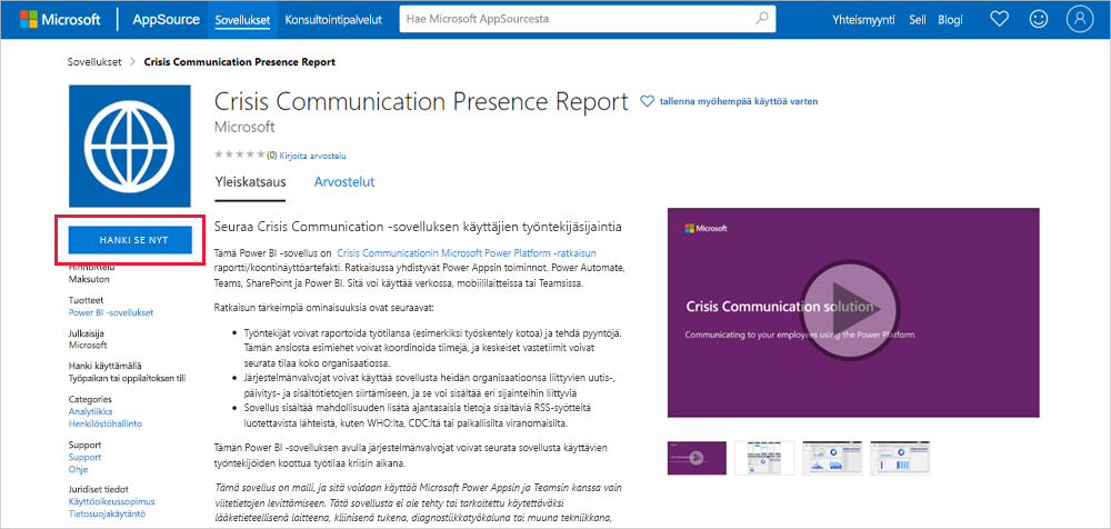 Crisis Communication Presence Report app in AppSource